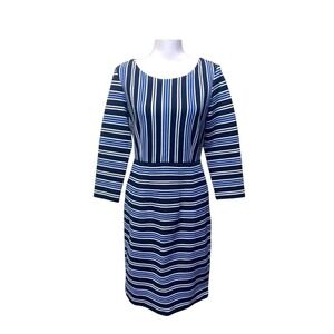 Lands End‎ Womens Long Sleeve Sheath Dress Size 2 Knee Length Striped Blue